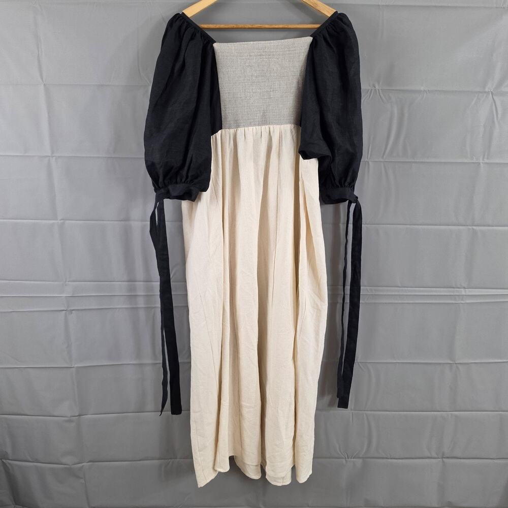 Costaiia Dress Medium Pueblo Dress Linen Maxi Colorblock Puff Sleeve Cottagecore - Picture 5 of 9